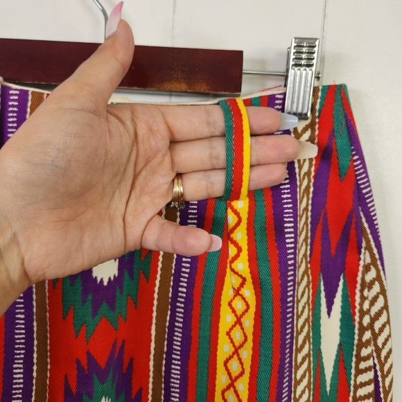 Vintage 1960s 1970s Southwestern Print Maxi Skirt High Rise Waisted Red Size XS - Picture 4 of 13